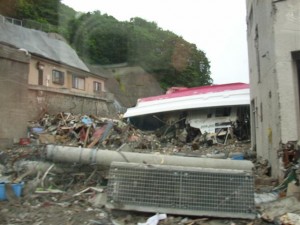 Boat among the rubble in Kaimaishi.